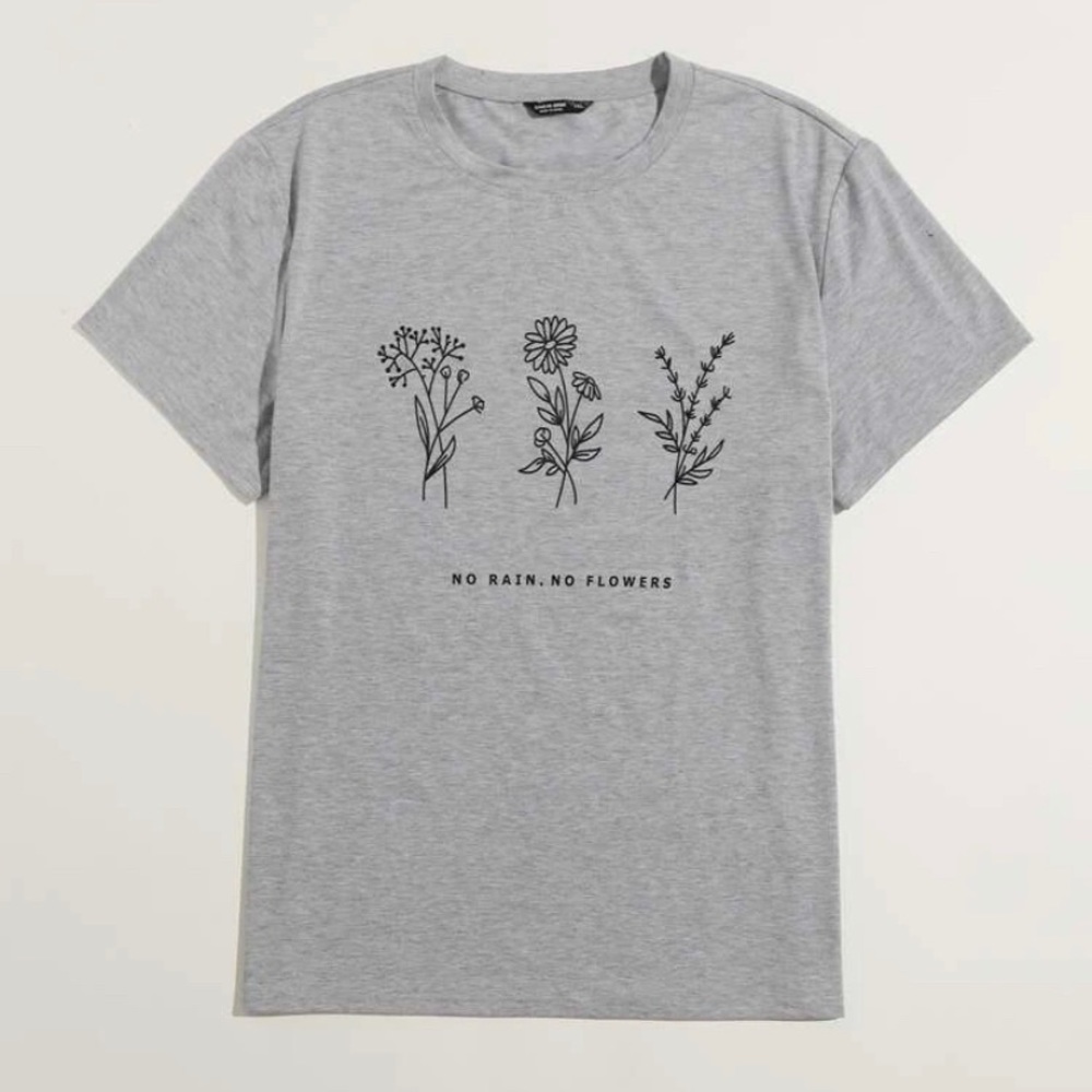 ⭐️2/$20 Gray Graphic T Shirt - “No rain, no flowers”